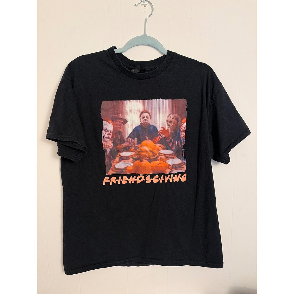 Gildan Horror Friendsgiving T-Shirt Mens Large Black Graphic Tee Friends